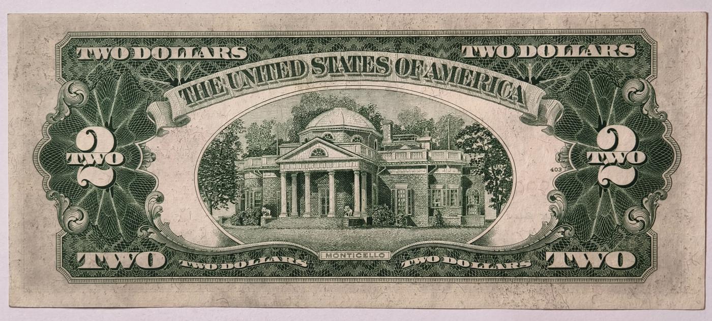 紫瑗钱币——第349期拍卖——纸币场 美国 1953年 B序列 托马斯·杰斐逊 2美元 红印 政府券 UNC-