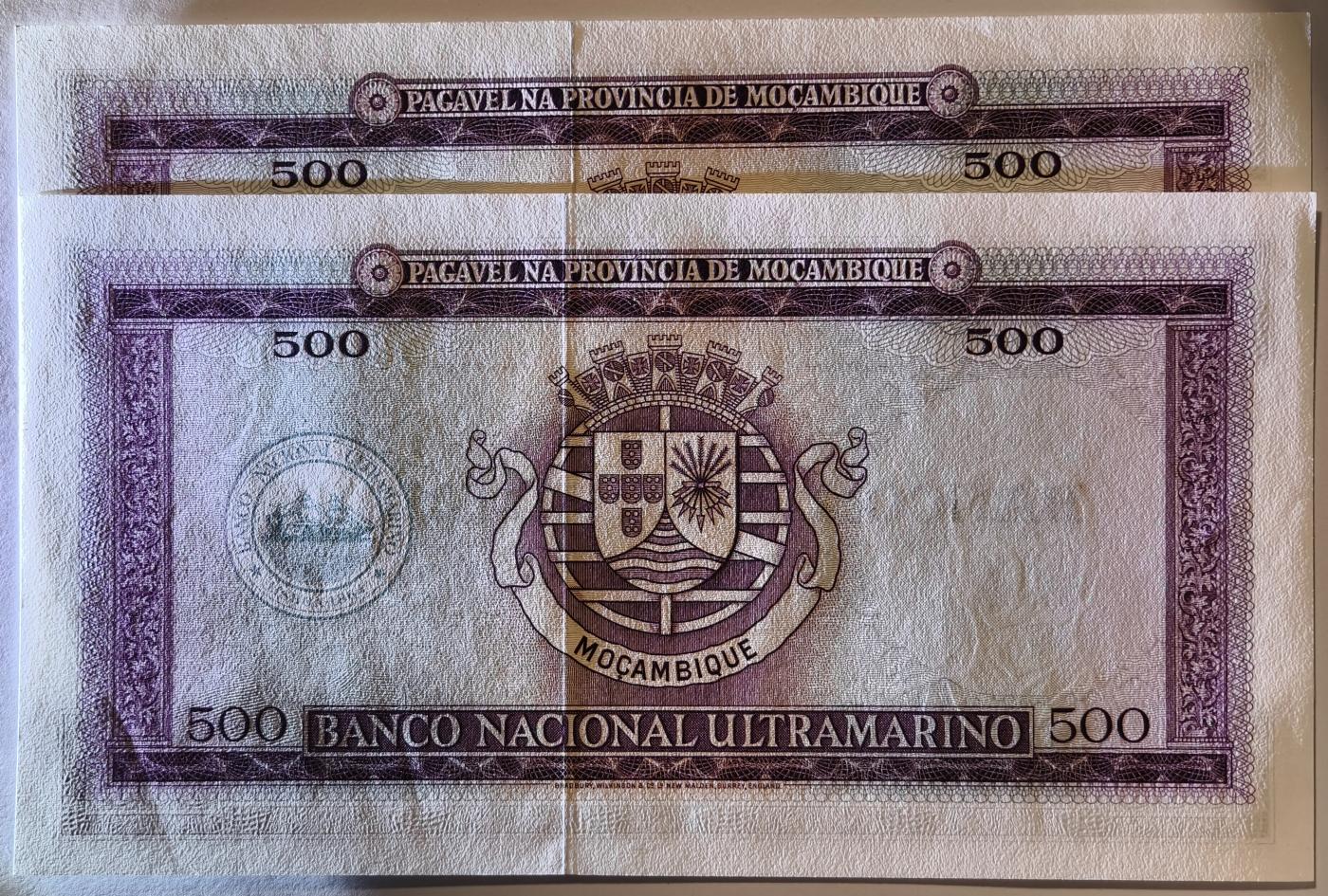 紫瑗钱币——第349期拍卖——纸币场 葡属莫桑比克 1967年 500埃斯库多 加盖 2张一组 UNC