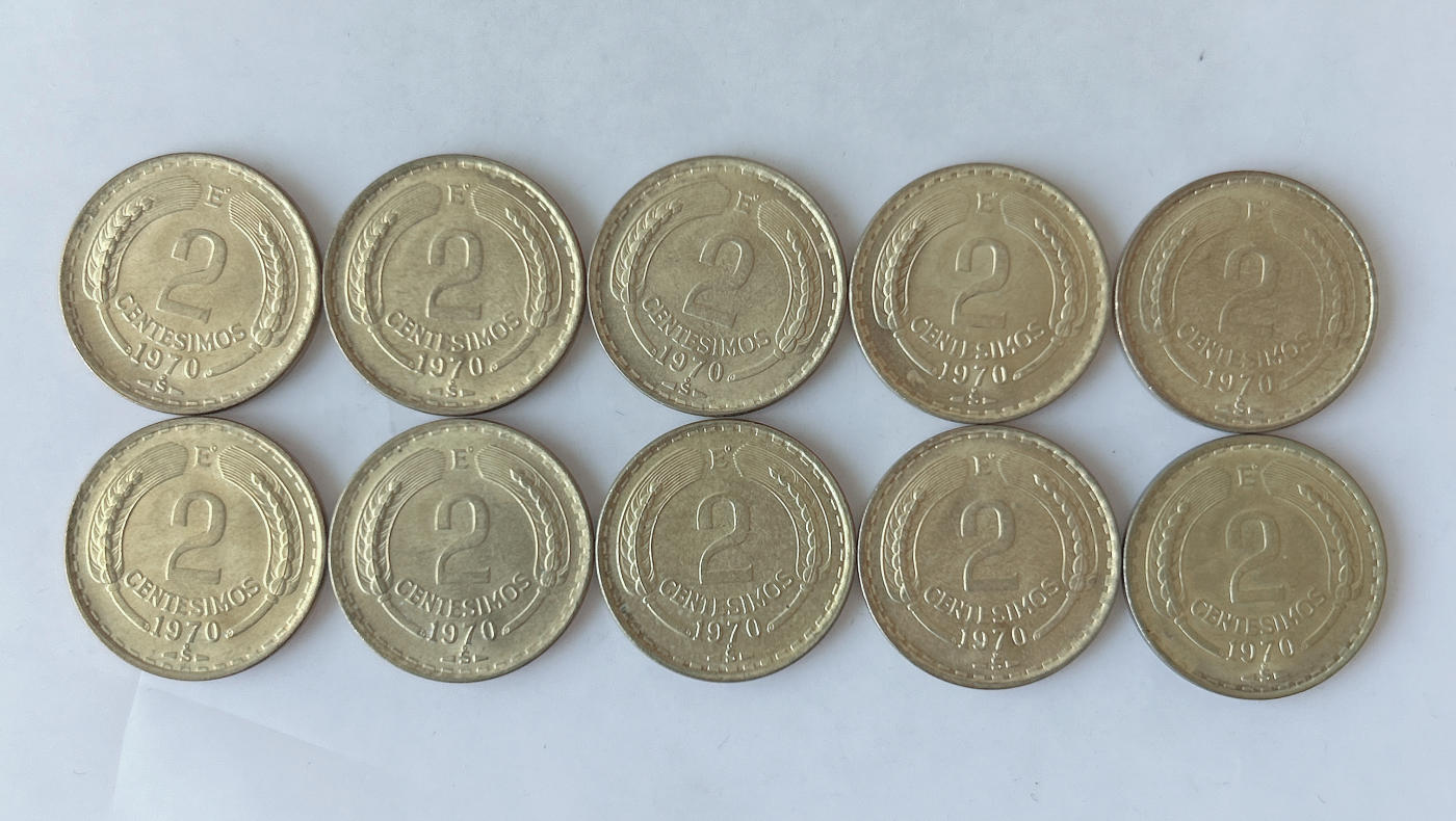 第一海外回流一元起拍收藏 散币专场 第87期 智利1970年2分铜币 飞鹰版 10枚