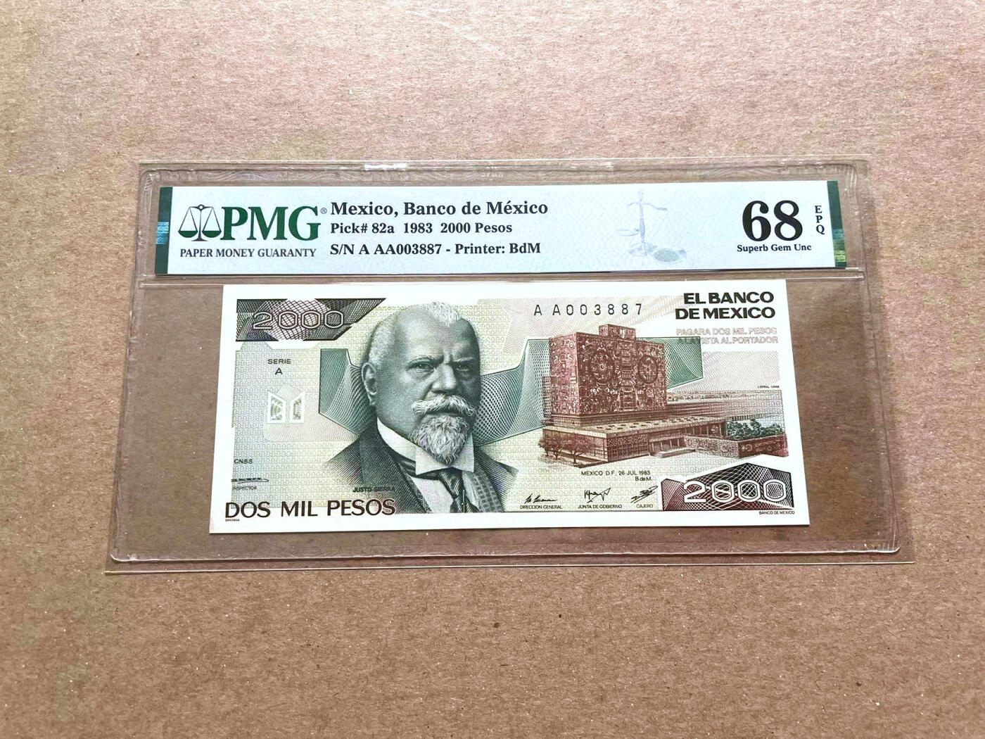 【Blue Auction】✨世界纸币精拍第476期【精】 【AAA千位小号】墨西哥 1983年2000比索 PMG68EPQ 超高分