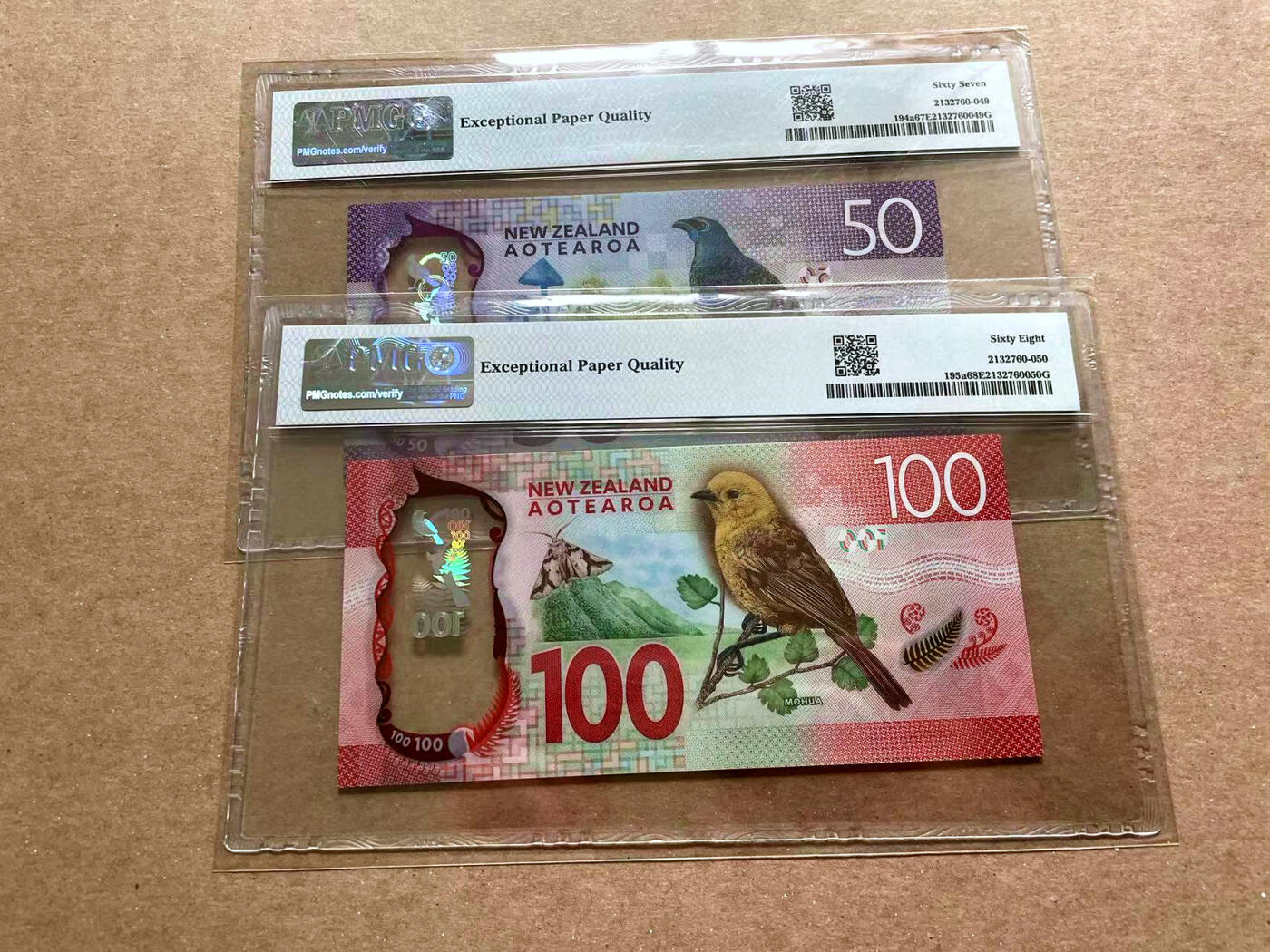 【Blue Auction】✨世界纸币精拍第476期【精】  【一组5张 AA冠796全同小号 含获奖钞】新西兰 2015年5-100元 PMG68EPQ-67EPQ 高分套装 