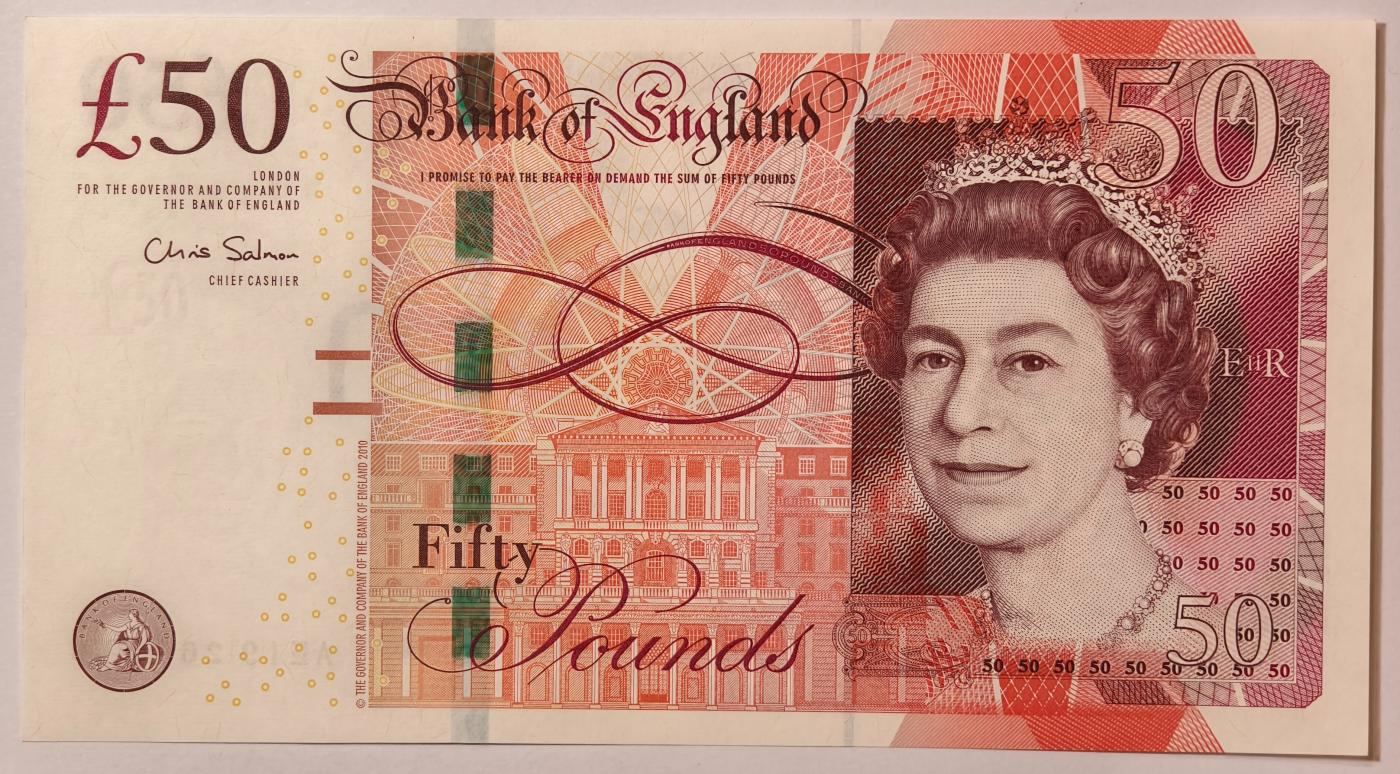 紫瑗钱币——第377期拍卖——纸币场 英国2010年 F序列 工程师瓦特(蒸汽机发明者)和其推广合作者博尔顿 50镑 UNC