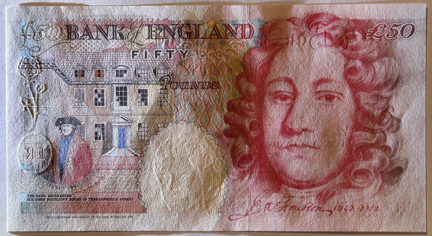 紫瑗钱币——第377期拍卖——纸币场 英国 1994年 E序列 英格兰银行第一任行长 约翰·霍布伦 50英镑 UNC