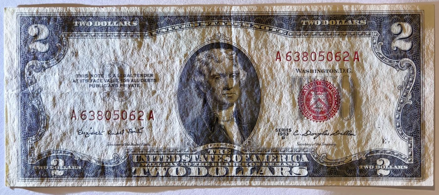 紫瑗钱币——第349期拍卖——纸币场 美国 1953年 B序列 托马斯·杰斐逊 2美元 红印 政府券 AU