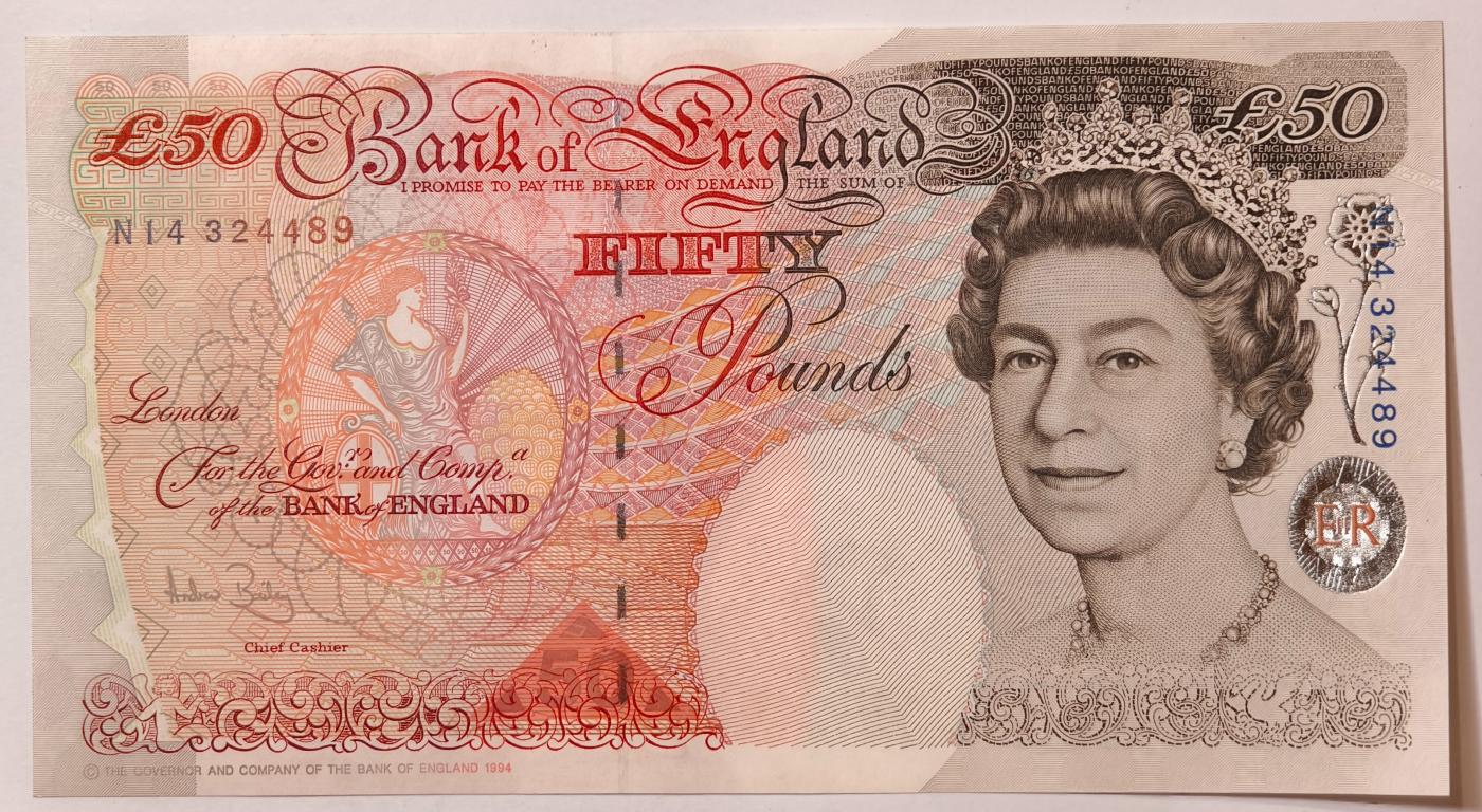 紫瑗钱币——第363期拍卖——纸币场 英国 1994年 E序列 英格兰银行第一任行长 约翰·霍布伦 50英镑 UNC