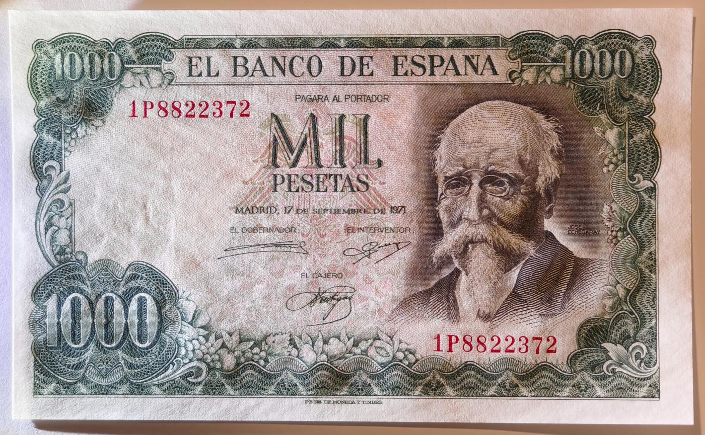 紫瑗钱币——第363期拍卖——纸币场 西班牙 1971(1974)年 何塞·埃切加赖 1000比塞塔 UNC (P-154)