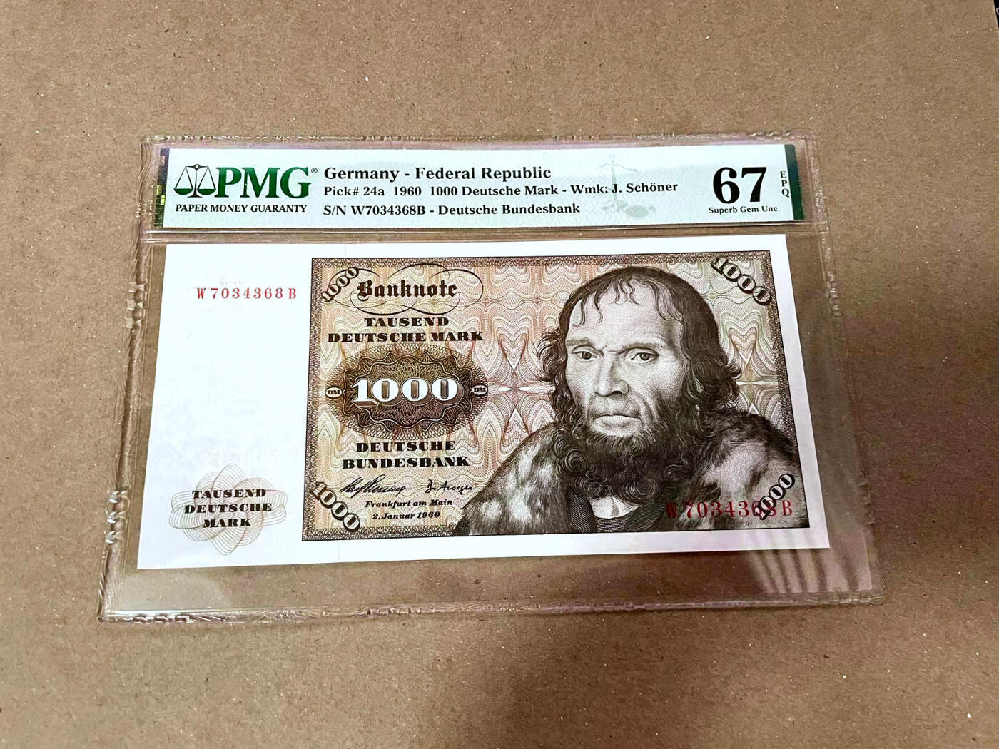 【Blue Auction】✨世界纸币精拍第476期【精】  【a版 冠军分】德国 1960年1000马克 经典舍那 雕刻极致 PMG67EPQ 高分 