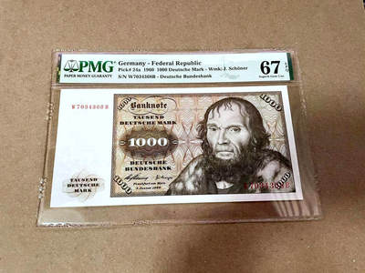 【Blue Auction】✨世界纸币精拍第476期【精】 -  【a版 冠军分】德国 1960年1000马克 经典舍那 雕刻极致 PMG67EPQ 高分 