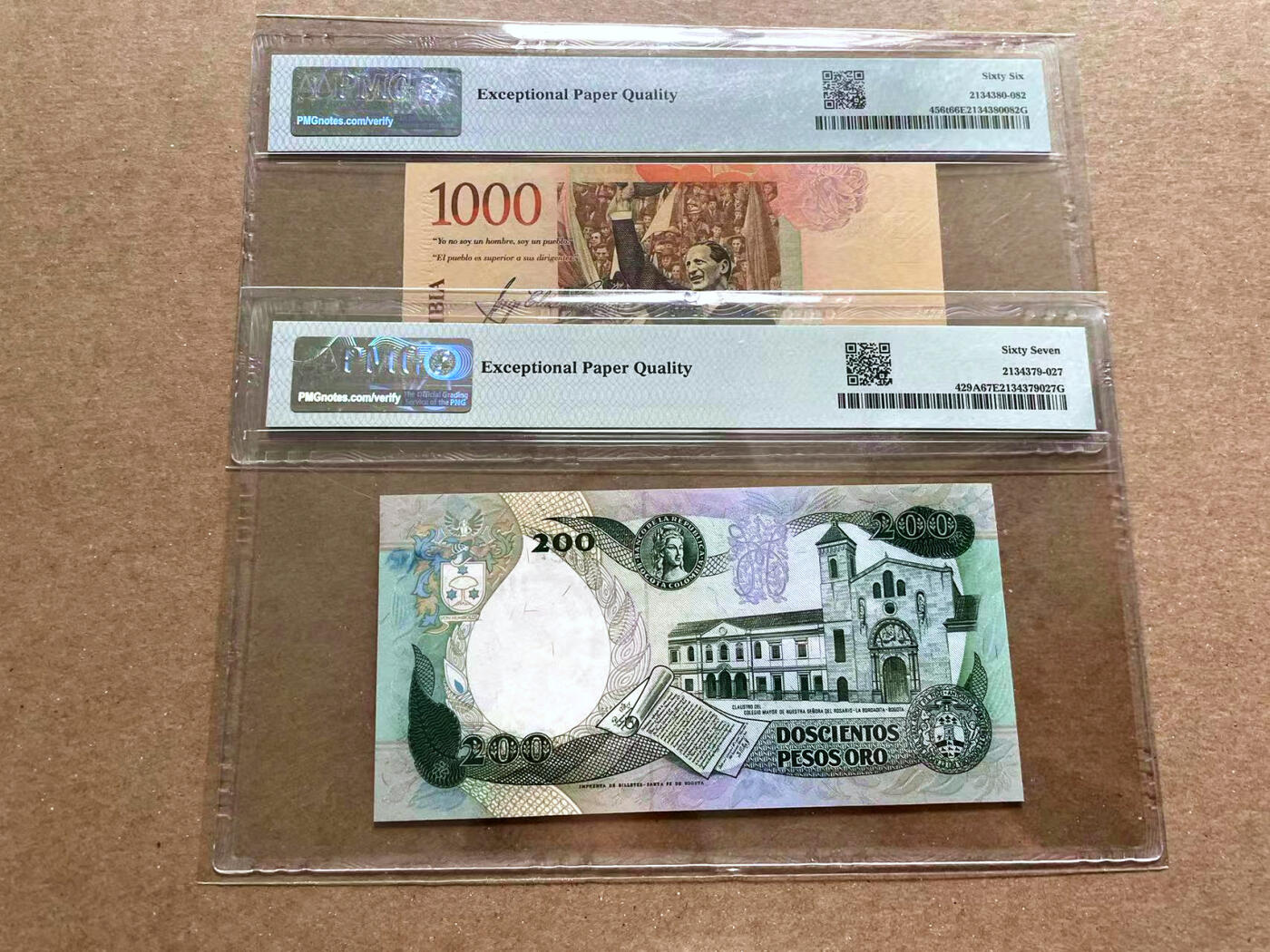 【Blue Auction】✨世界纸币精拍第476期【精】 【一组2张无47】哥伦比亚 1992-2015年200-1000比索 PMG67EPQ-66EPQ 