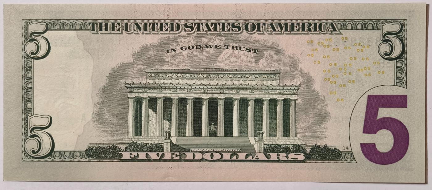 紫瑗钱币——第349期拍卖——纸币场 美国 2021年 E版 无序列 亚伯拉罕·林肯 5美元 彩色版 UNC