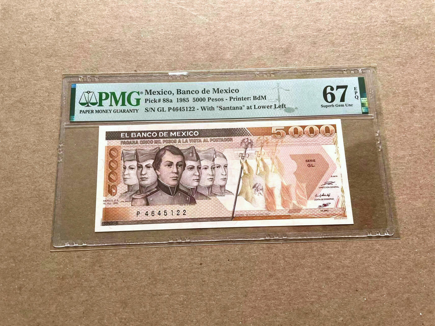 【Blue Auction】✨世界纸币精拍第476期【精】 墨西哥 1985年5000比索 PMG67EPQ 高分