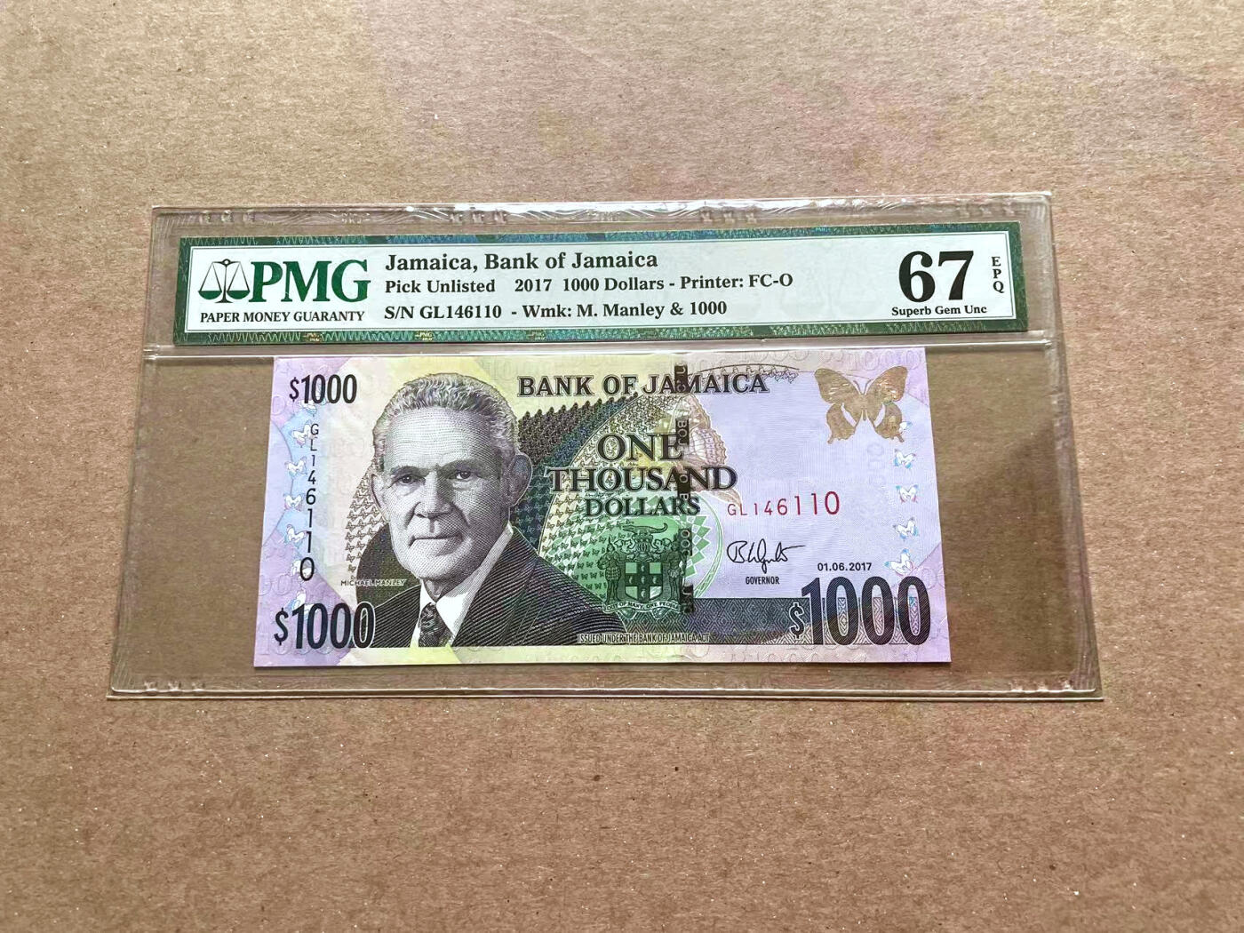 【Blue Auction】✨世界纸币精拍第476期【精】 牙买加 2017年1000元  PMG67EPQ 高分