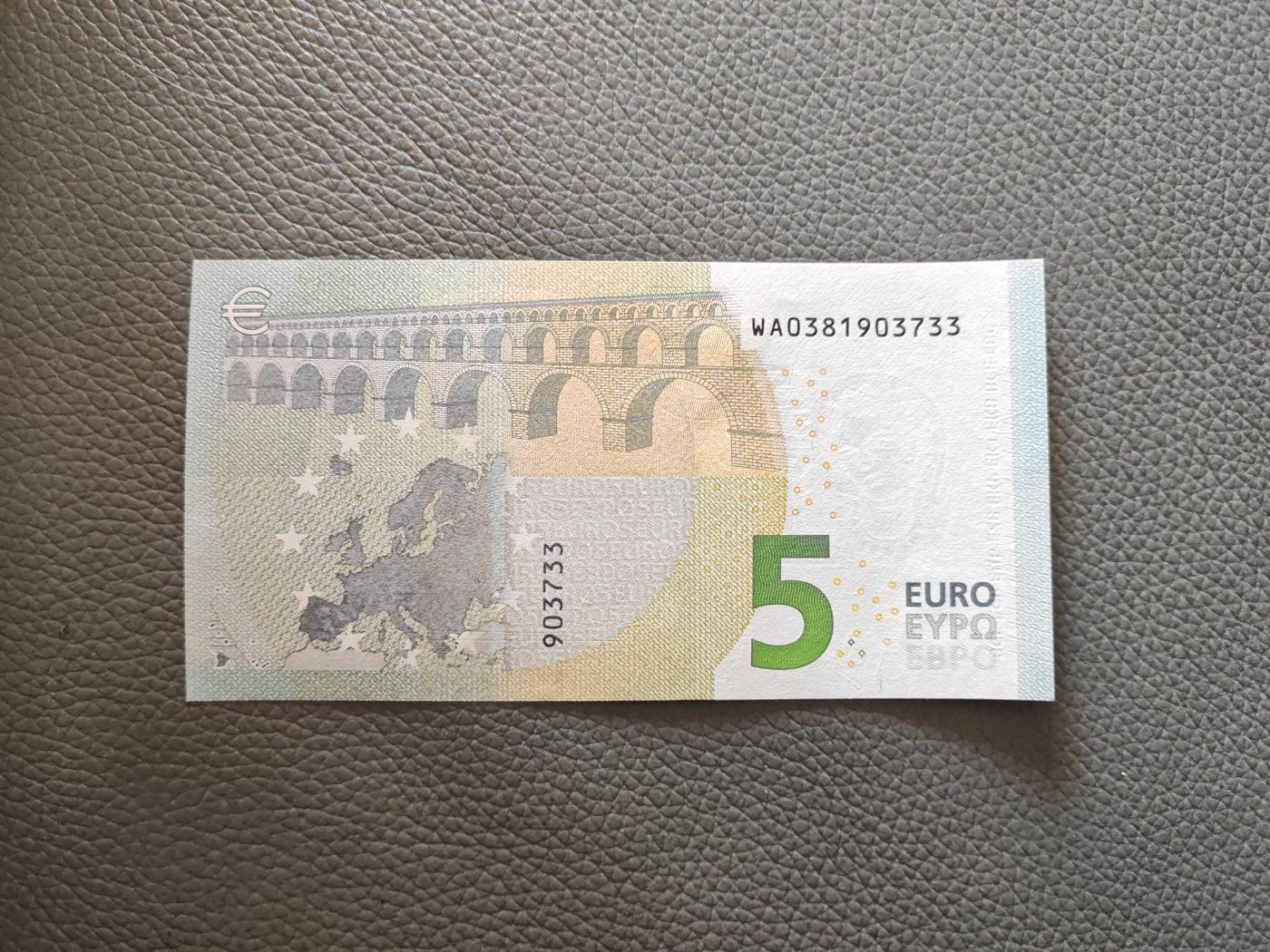 欧盟纸币(Euro) 5欧元 纸币 三签 WA首发冠号001批次 无47 全新UNC