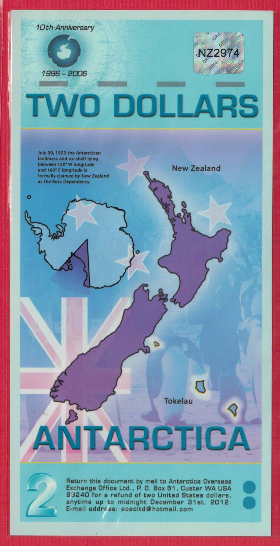 南极洲2007年2元 塑料钞 非流通 实物图 UNC
