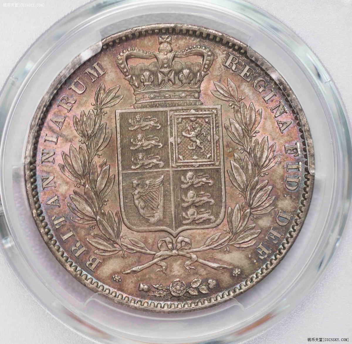 PCGS-MS64 1845英国小维季军神打五彩超级状态