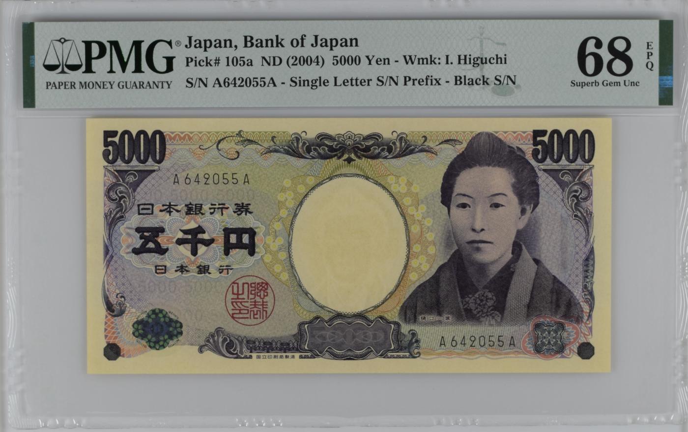 收藏联盟Quantum Auction 第346期拍卖  日本ND (2004)年5000日元首发AA冠 PMG68 作家樋口一叶