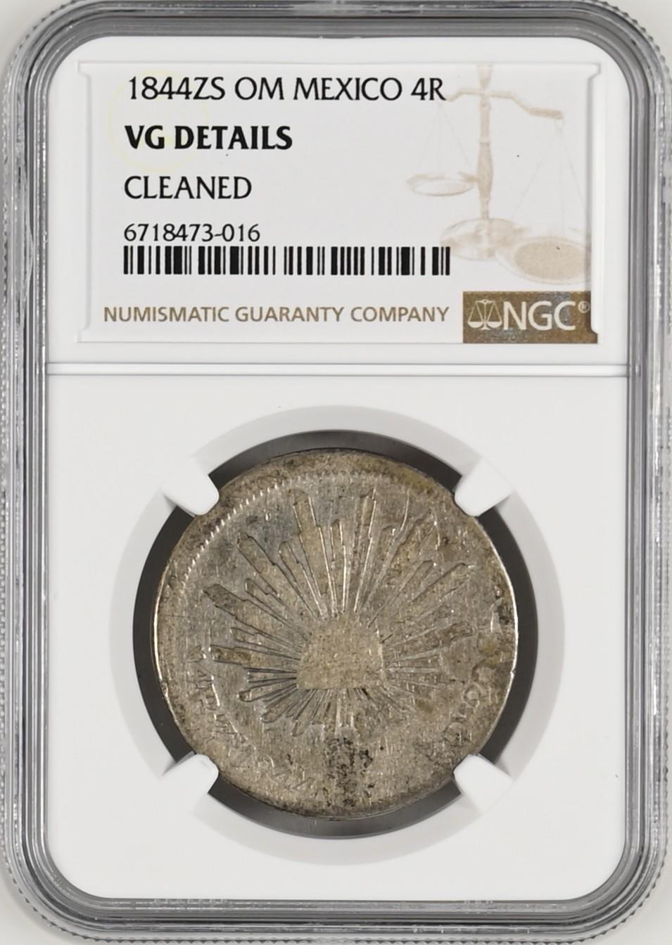 奔跑在五月 1844ZS OM MEXICONGC VG 墨西哥1844年ZS OM版鹰洋4R银币，稀少鹰洋半圆