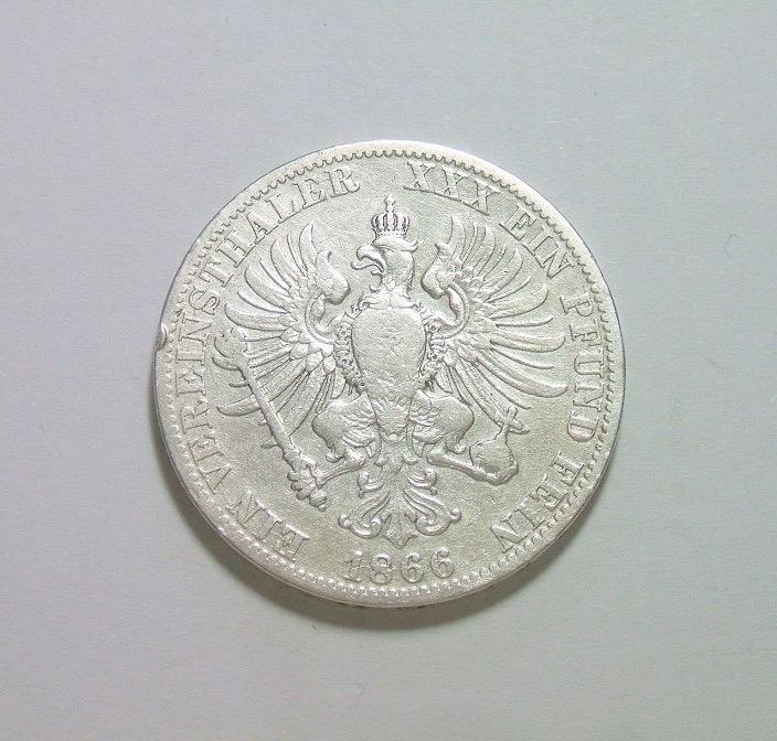 德国普鲁士1866年 威廉一世洋葱头1泰勒银币 好品