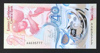 世界靓号纸钞第四十七期-全网唯一大猩猩68 - 2023年东加勒比2元 首发AA冠 全程无4 豹子号777 全新UNC 2023年IBNS世界最佳纸币