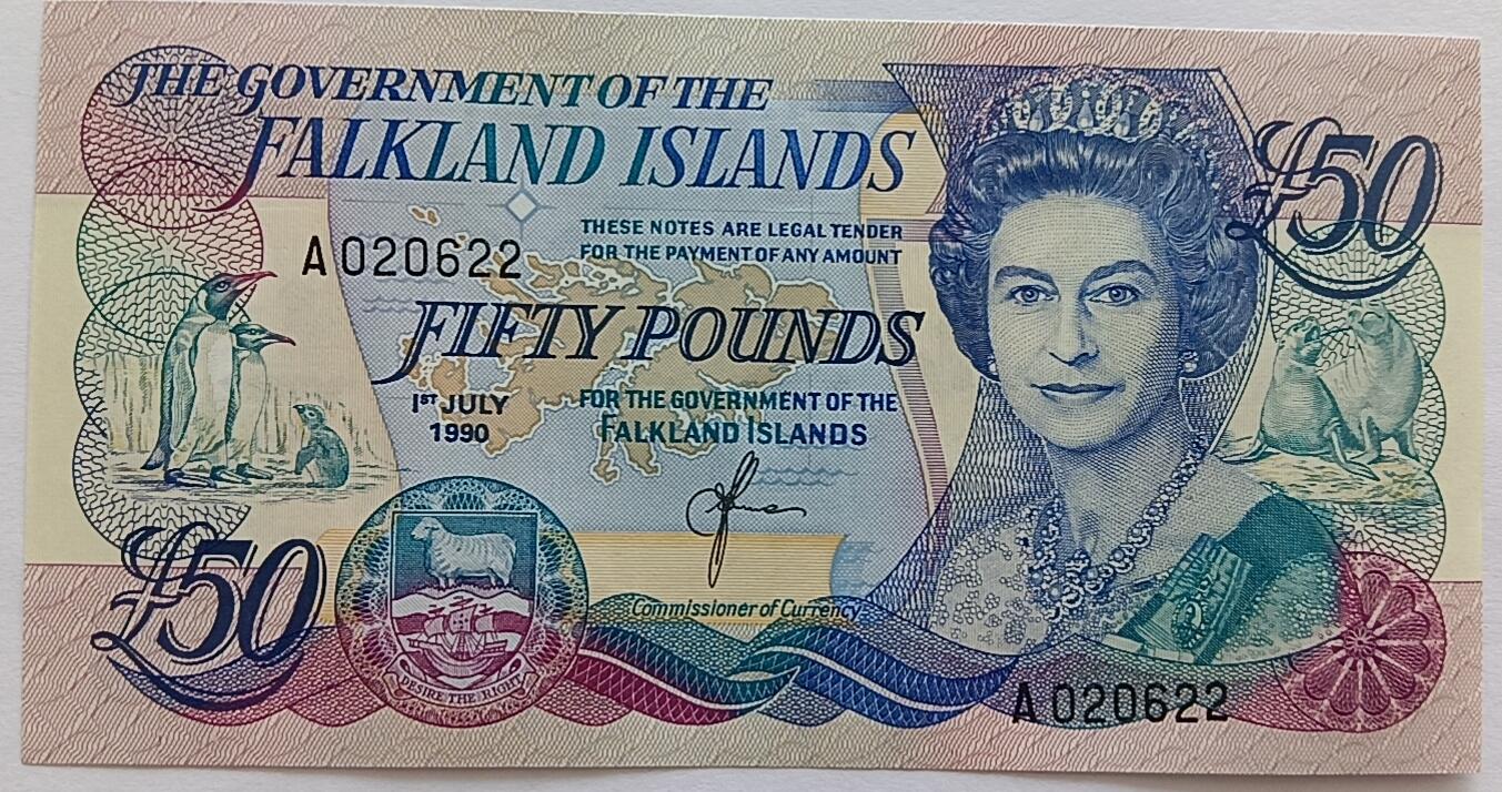 精品钱币第28场 全新UNC福克兰群岛50镑无4/7双尾