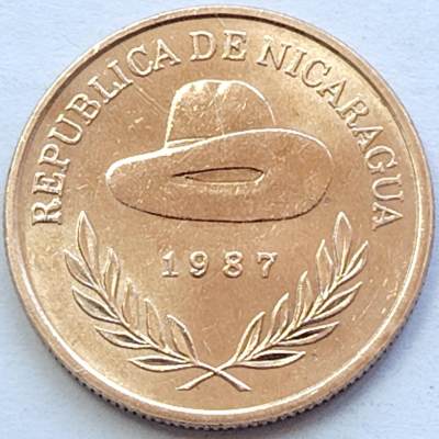 布加迪🐬～世界钱币🌾第 116 期 /  美洲国家币专场 - 尼加拉瓜🇳🇮 1987年 5科多巴斯 草帽图案 较少见
