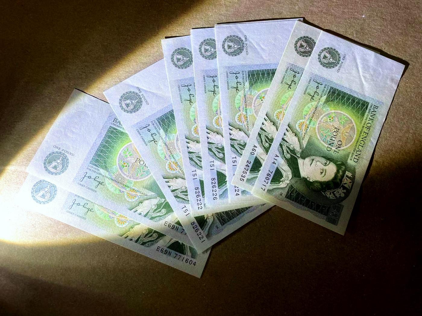 【Blue Auction】✨世界纸币精拍第477期——周日畅拍场 【一组9张 含222豹子号】英国 D序列1镑 UNC/UNC-