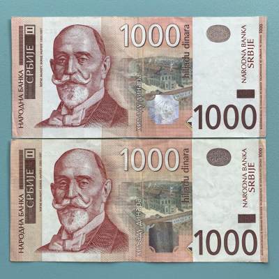 【DeJaVu】2024龙年第6场纸币拍卖 - 2枚2006年塞尔维亚1000第纳尔纸币钞票 美品 外国货币