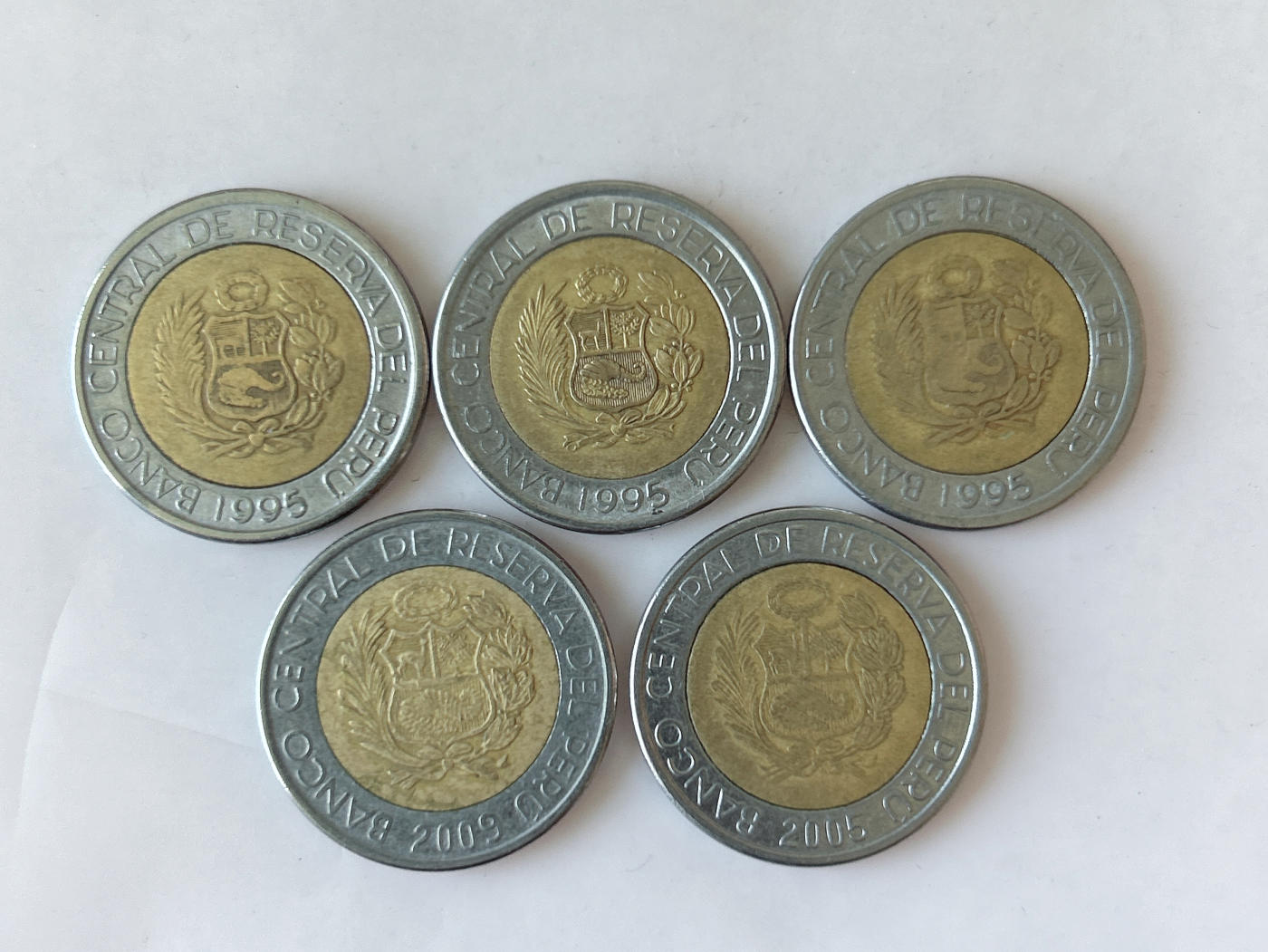 第一海外回流一元起拍收藏 散币专场 第88期 秘鲁5索尔双色币 5枚