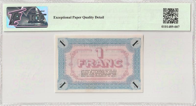 收藏联盟Quantum Auction 第346期拍卖  法国1915年1法郎  TQG65 EPQD 稀少