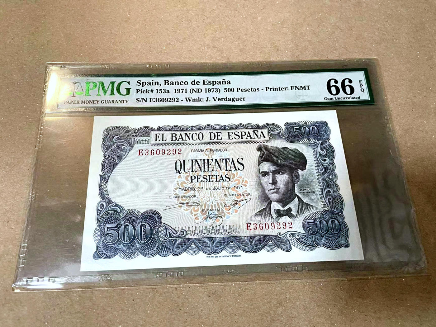 【Blue Auction】✨世界纸币精拍第477期——周日畅拍场 【无47】西班牙 1971年500比塞塔  PMG66EPQ 