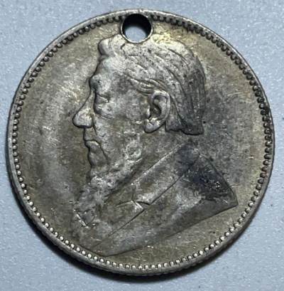 文馨钱币收藏126 场，中外古币，版本明细分好了 - 1894 年德兰士瓦 1 先令银币带老打孔