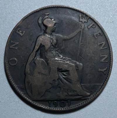文馨钱币收藏126 场，中外古币，版本明细分好了 - 1907 年英国爱德华七世版 1 便士铜币
