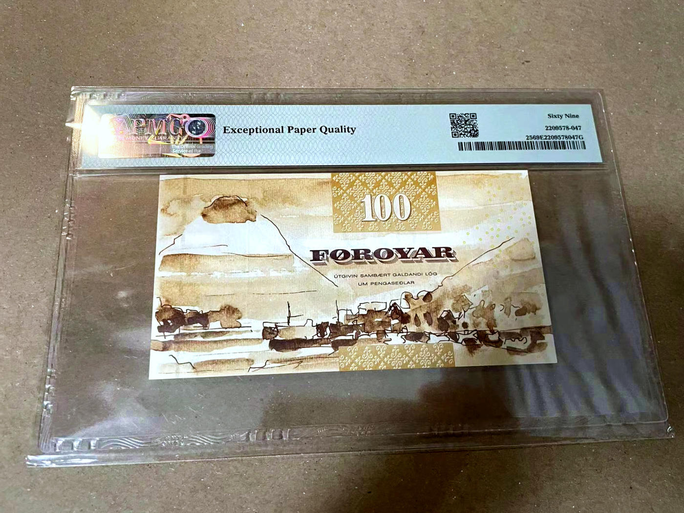 【Blue Auction】✨世界纸币精拍第477期——周日畅拍场 【无47 初版】法罗群岛 2002年100克朗 PMG69EPQ 近满分
