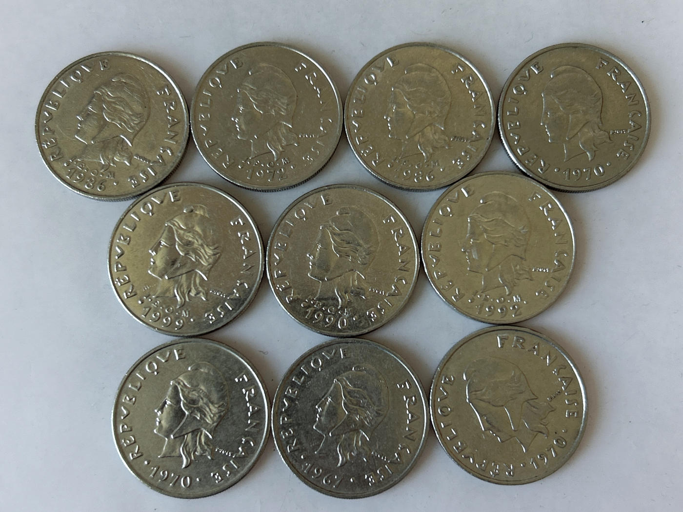 第一海外回流一元起拍收藏 散币专场 第88期 法属新喀里多尼亚20法郎镍币 10枚