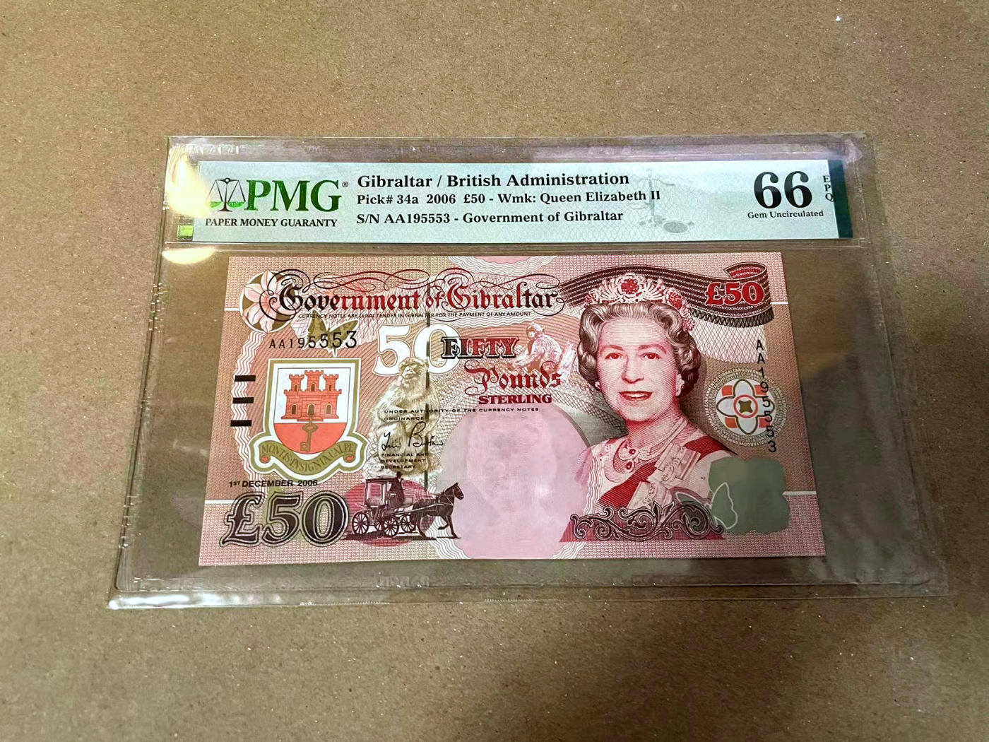 【Blue Auction】✨世界纸币精拍第477期——周日畅拍场 【AA无47】直布罗陀 2006年50镑 女王 PMG66EPQ 丘吉尔