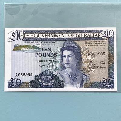 【DeJaVu】2024龙年第6场纸币拍卖 - 1975年直布罗陀10元纸币钞票 全新UNC 外国货币