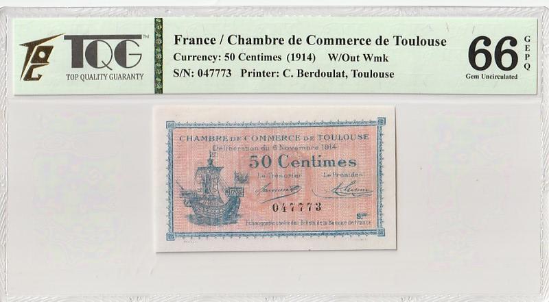 收藏联盟Quantum Auction 第346期拍卖  法国1915年50分 TQG66GEPQ 稀少
