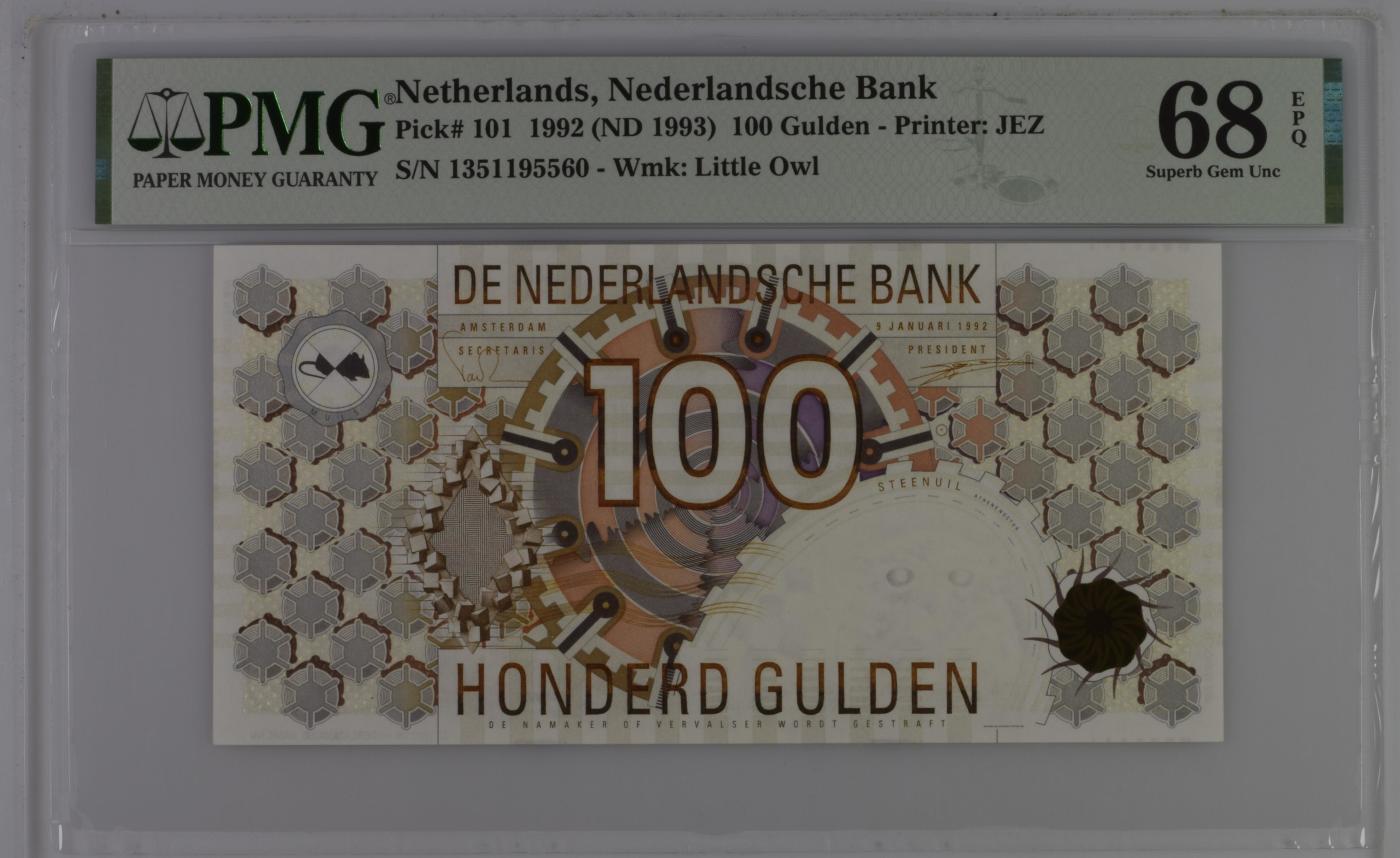 收藏联盟Quantum Auction 第346期拍卖  荷兰1992 (ND 1993)年100盾小齿轮 PMG68 全程无47