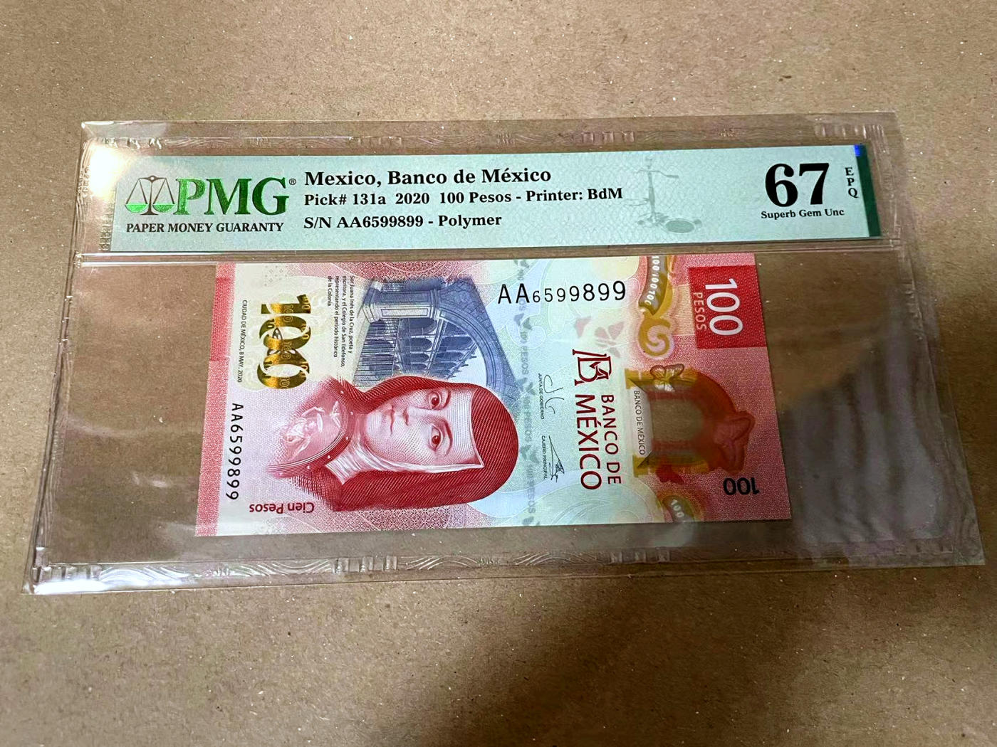 【Blue Auction】✨世界纸币精拍第477期——周日畅拍场 【AA无47 获奖钞】墨西哥 2020年100比索 PMG67EPQ 高分