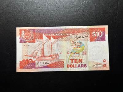 第五十九场 - 新加坡船版10$，品相unc-，帕拉里号帆船，热门品种！