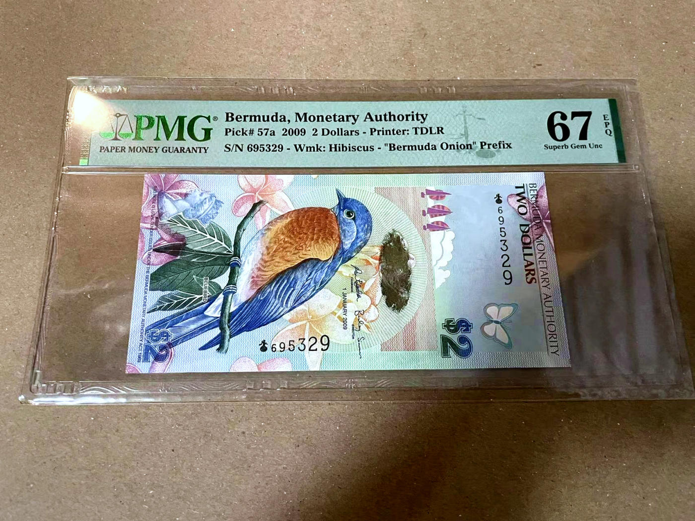 【Blue Auction】✨世界纸币精拍第477期——周日畅拍场 【洋葱冠 无47 获奖钞】百慕大 2009年2元 蓝鸟 PMG67EPQ 高分 