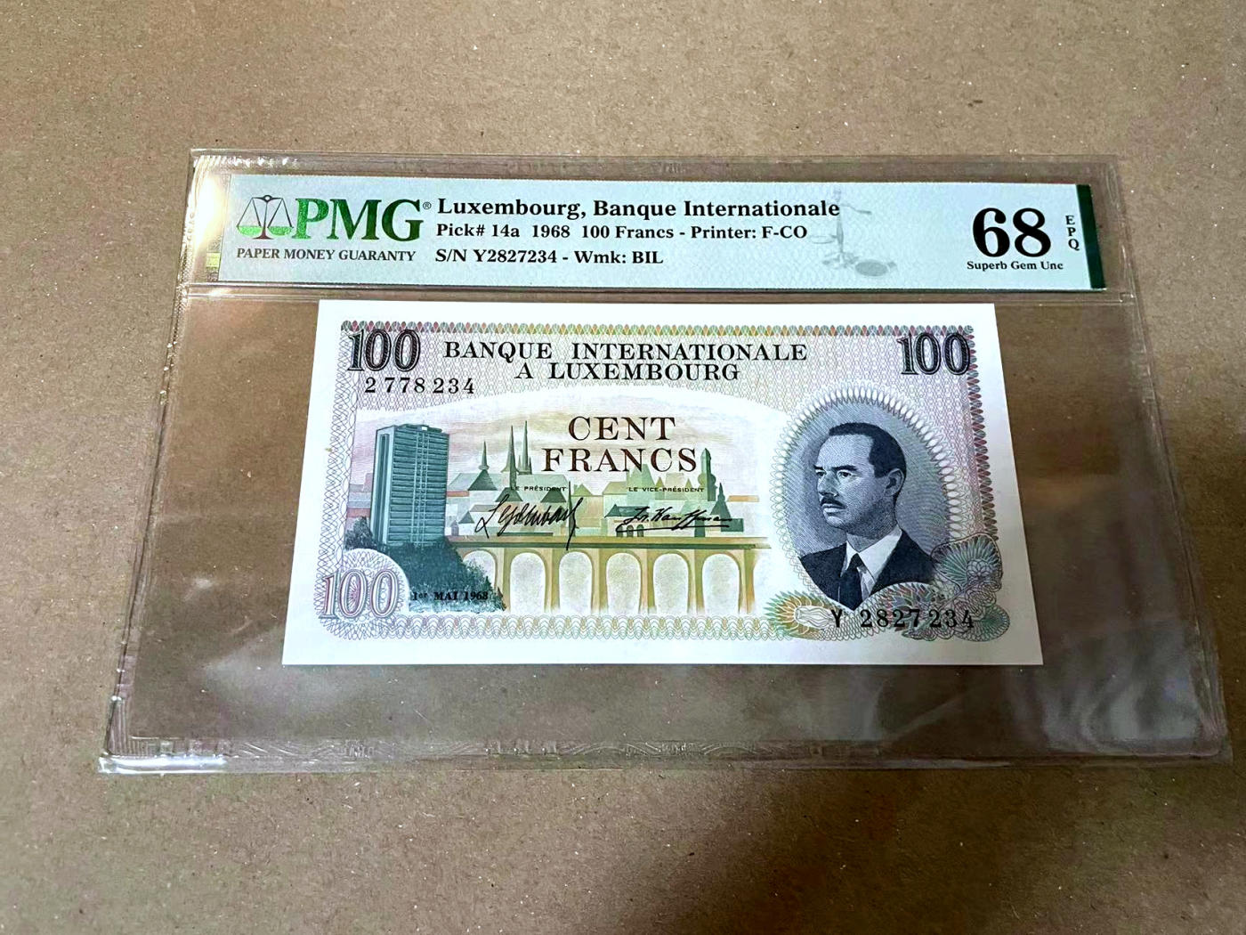 【Blue Auction】✨世界纸币精拍第477期——周日畅拍场 卢森堡 1968年100法郎 PMG68EPQ 超高分