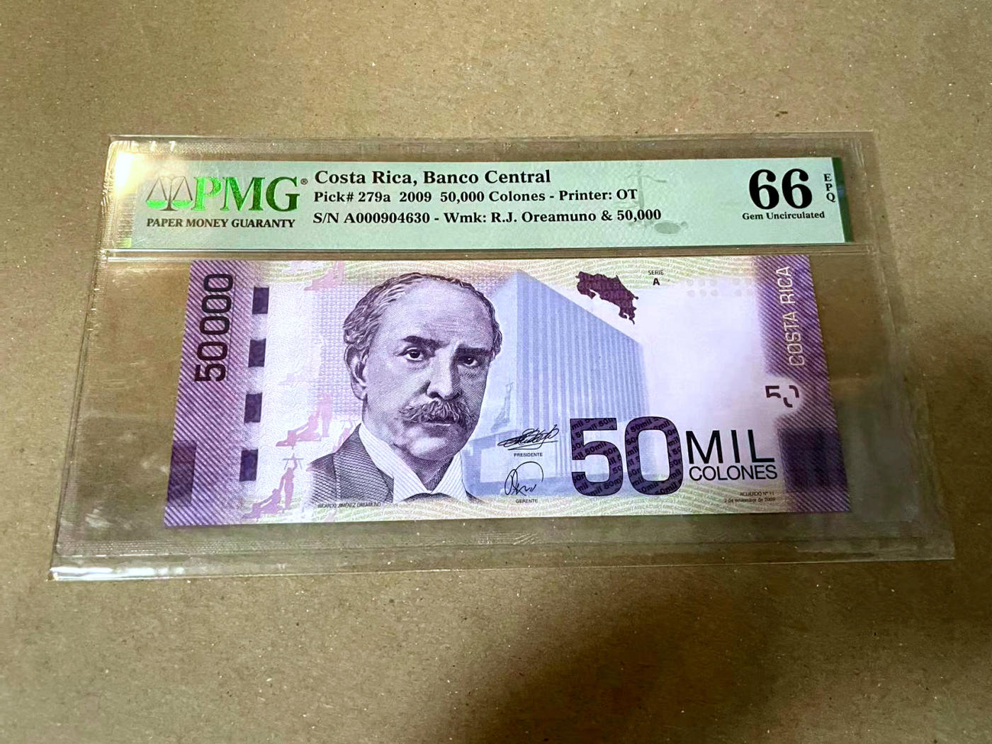 【Blue Auction】✨世界纸币精拍第477期——周日畅拍场 【A冠】哥斯达黎加 2009年50000克朗 PMG66EPQ 紫蝶 