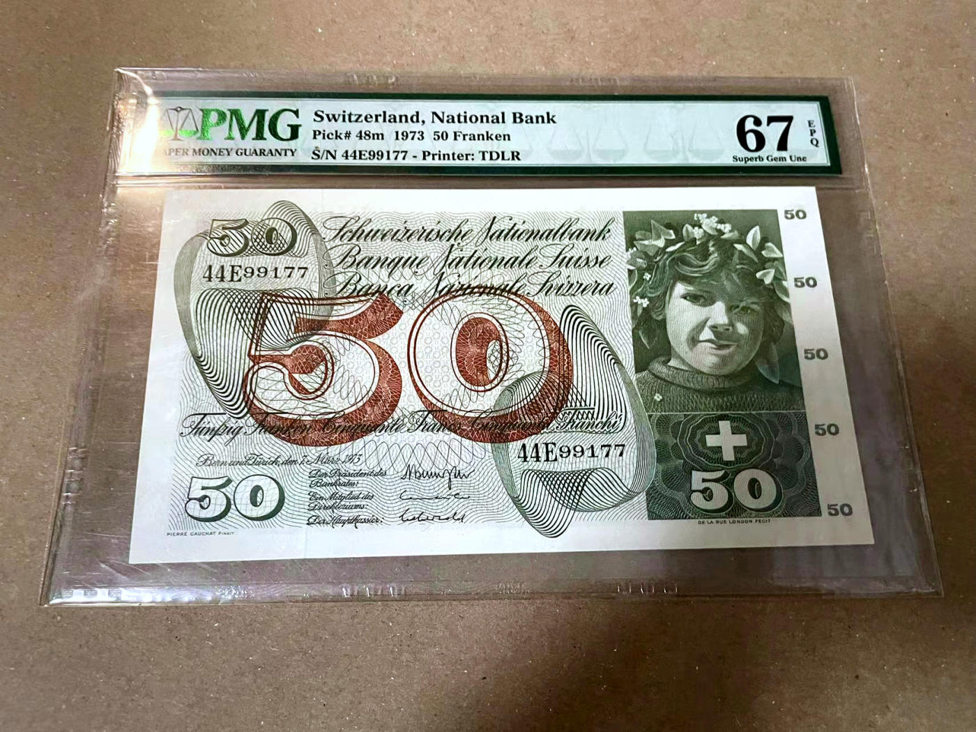 【Blue Auction】✨世界纸币精拍第477期——周日畅拍场 瑞士 1973年50法郎 PMG67EPQ 高分 苹果园