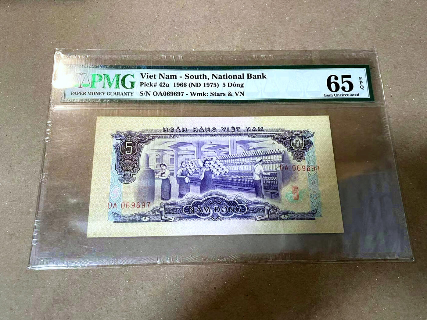 【Blue Auction】✨世界纸币精拍第477期——周日畅拍场 【0A冠】南越 1966年5盾 PMG65EPQ 