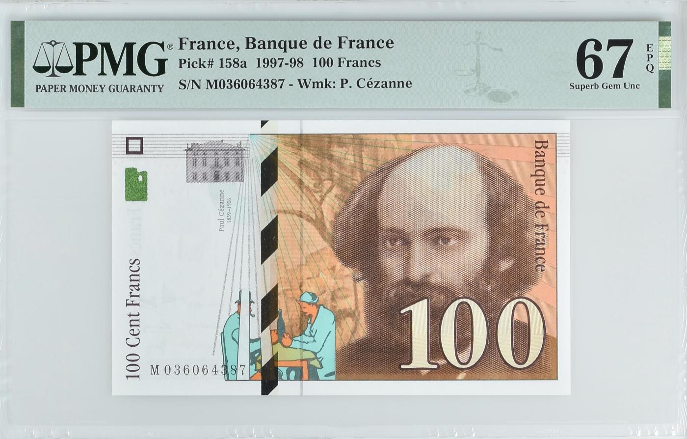 收藏联盟Quantum Auction 第346期拍卖  法国1997-98年100法郎 PMG67 画家塞尚