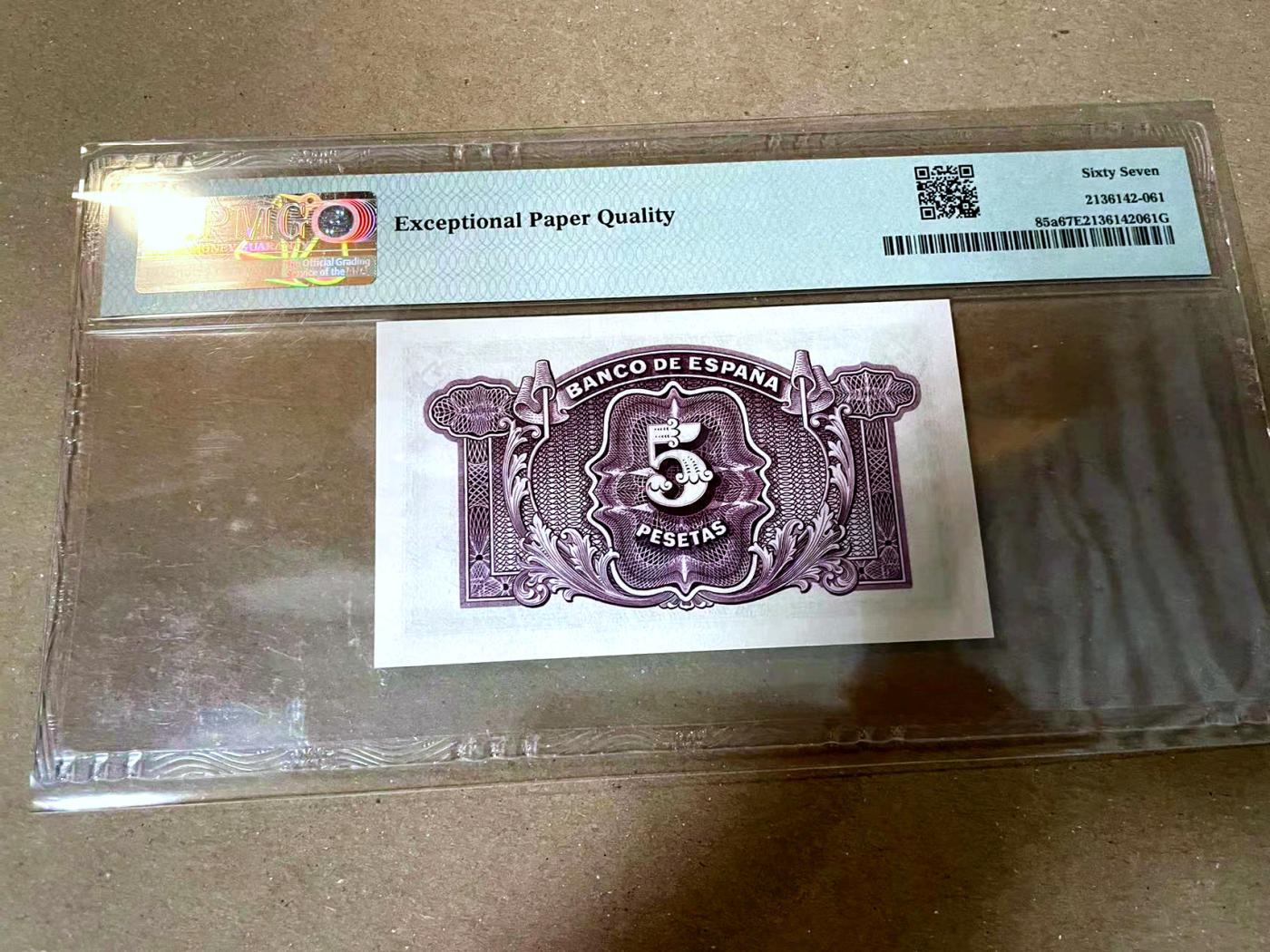 【Blue Auction】✨世界纸币精拍第477期——周日畅拍场 西班牙 1935年5比塞塔  PMG67EPQ 高分