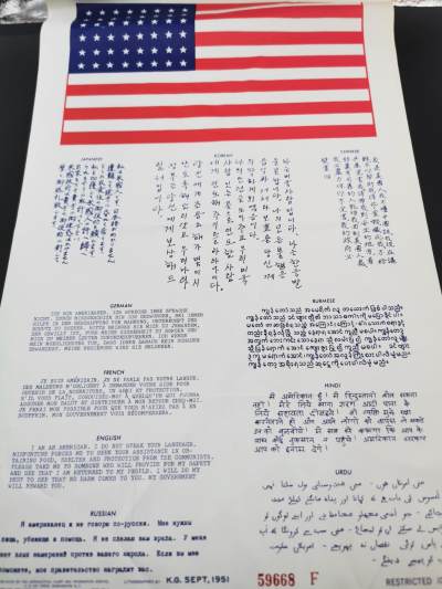 老王徽章第四十期 - 美国韩战时期编制血符    中日韩美英等13种语言，丝质