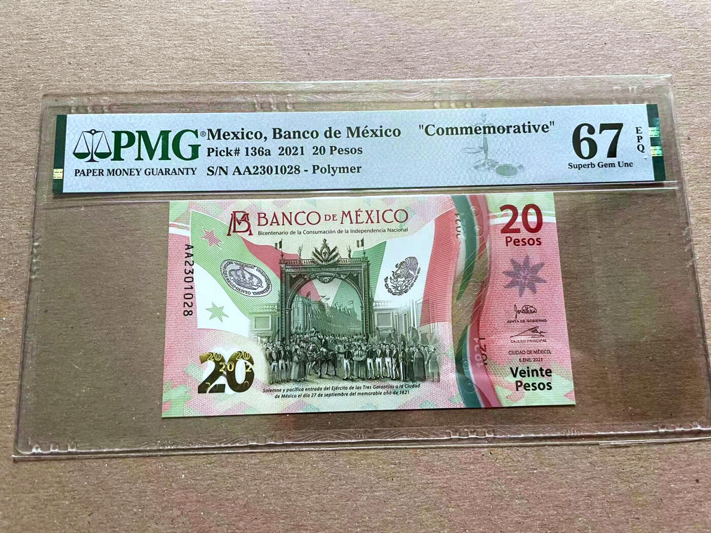 【Blue Auction】✨世界纸币精拍第478期【精】 【AA无47】墨西哥 2021年20比索PMG67EPQ 高分 