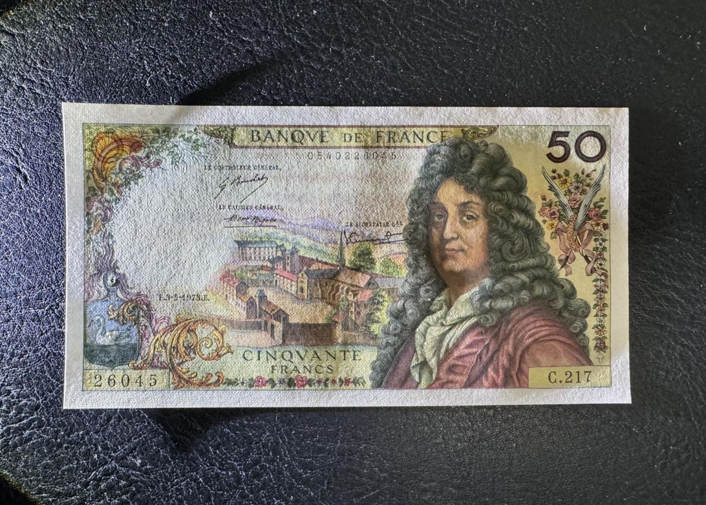 收藏联盟Quantum Auction 第346期拍卖  法国1973年50法郎 品相UNC-  有针孔 剧作家 拉辛